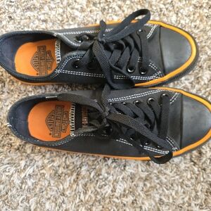 Harley-Davidson Black and Orange Sneakers with Canvas Upper